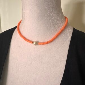 Orange Beaded Choker with Pearl Accent
